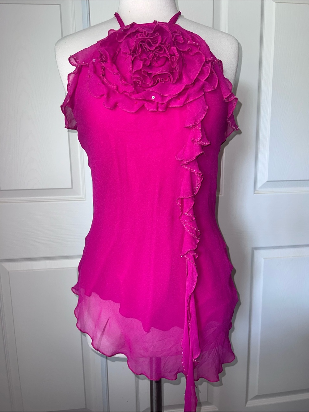 Forever 21 Fuchsia Ruffle Halter Camisole 100% Silk